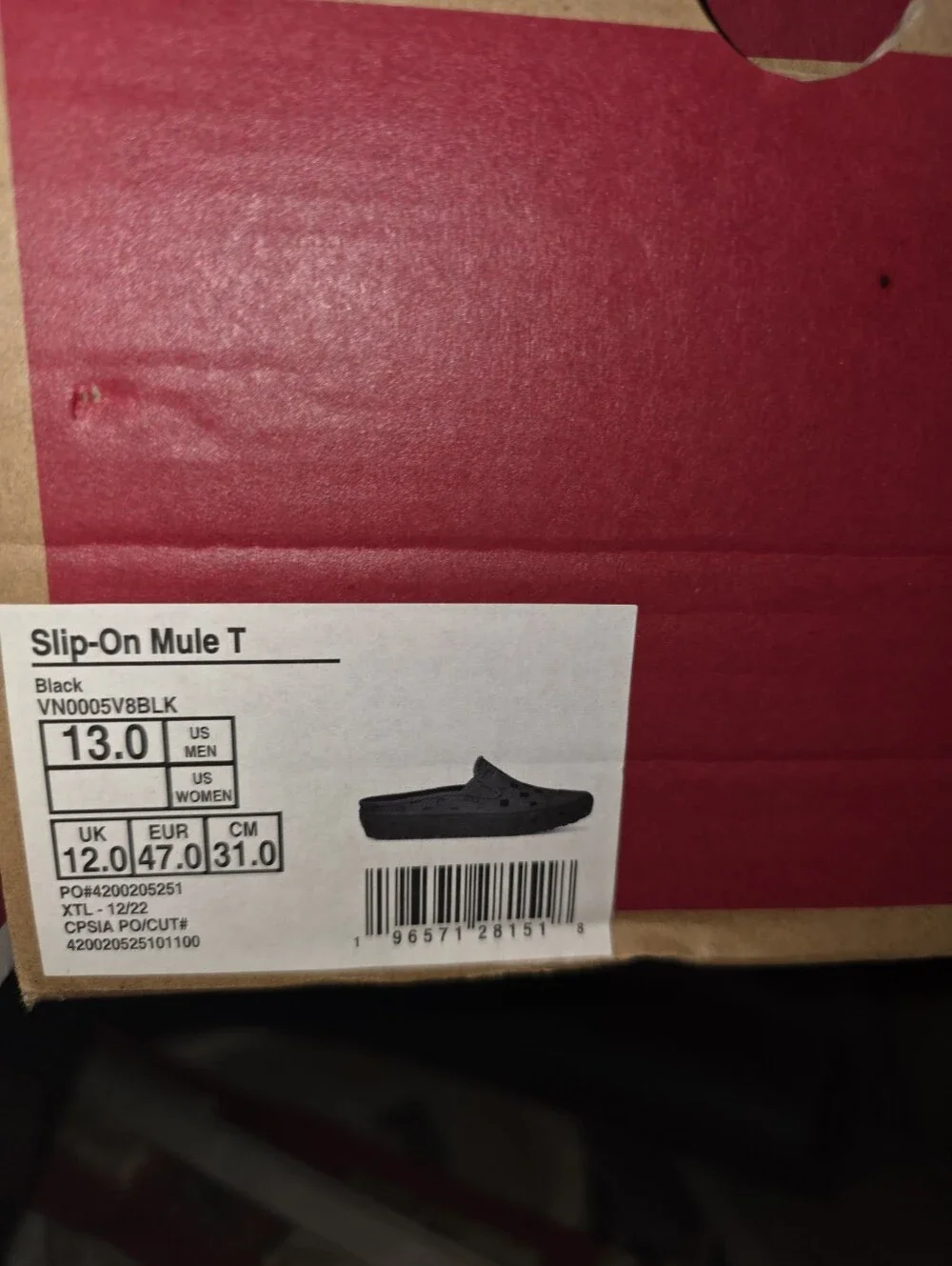 Vans Men's 13 Slip On Mule Trek Black VN00005V8BLK New With Tags And Box Label
